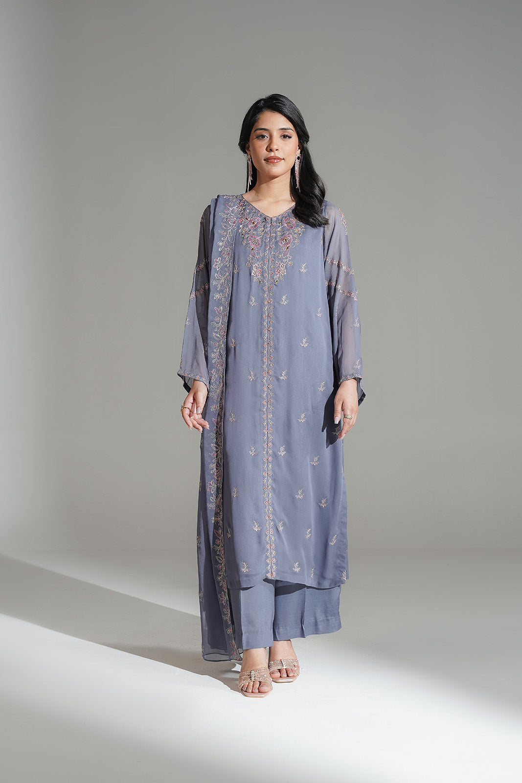 3 Piece Chiffon Embroidered Suit (FL0180)