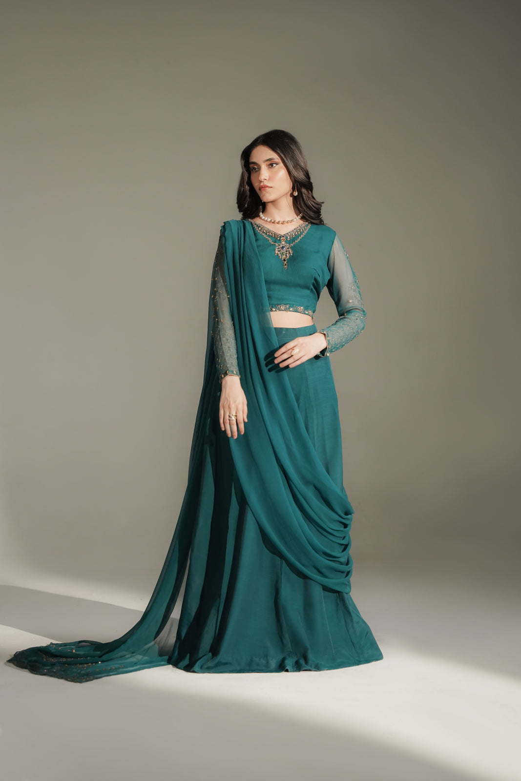 2 Piece Chiffon Embroidered Saree Lehnga/Blouse (FW0028)