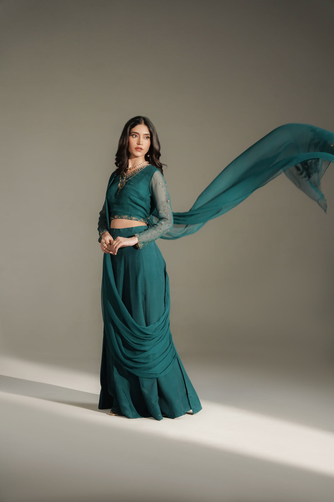 2 Piece Chiffon Embroidered Saree Lehnga/Blouse (FW0028)