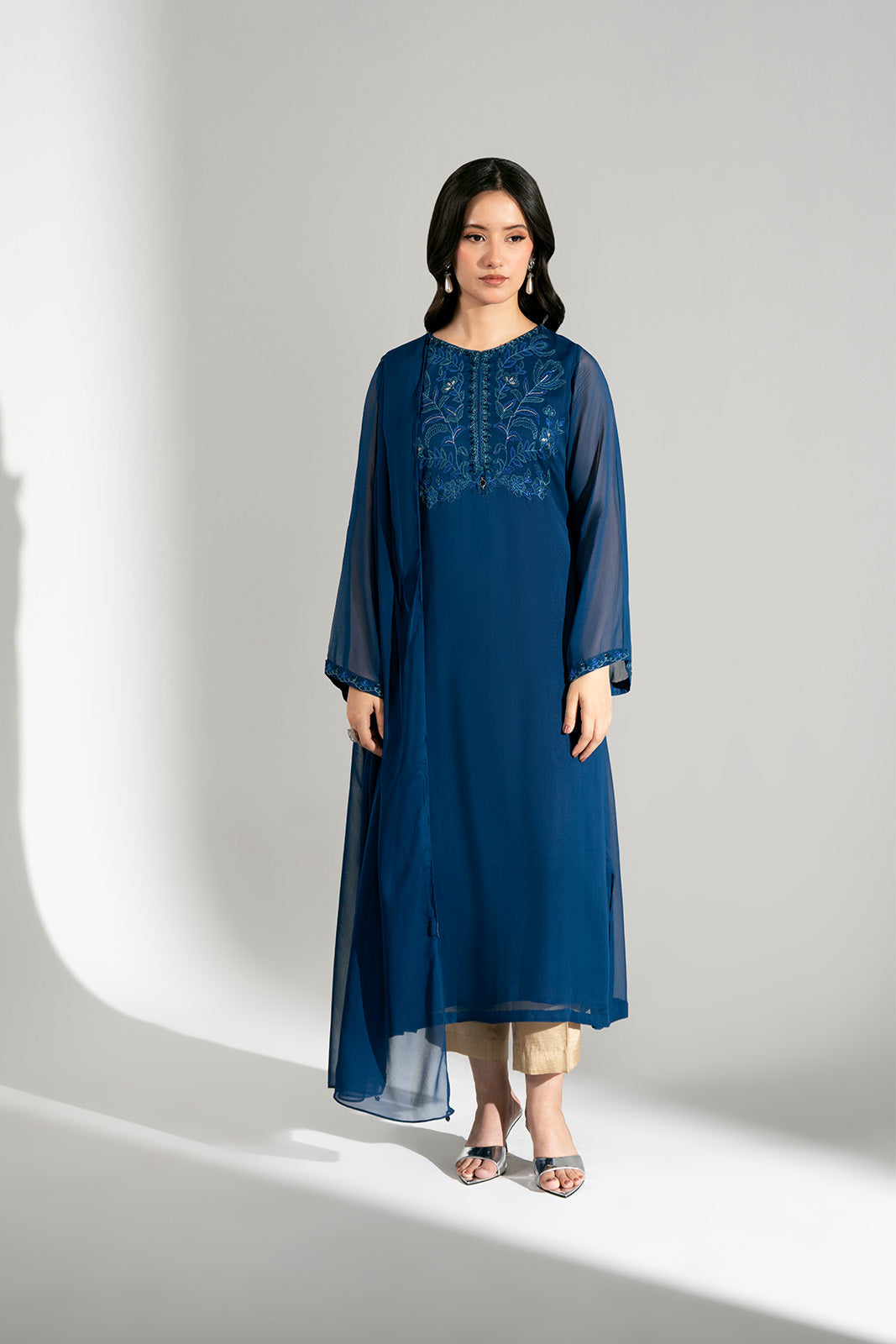 2 Piece Chiffon Embroidered Suit (FS0180)