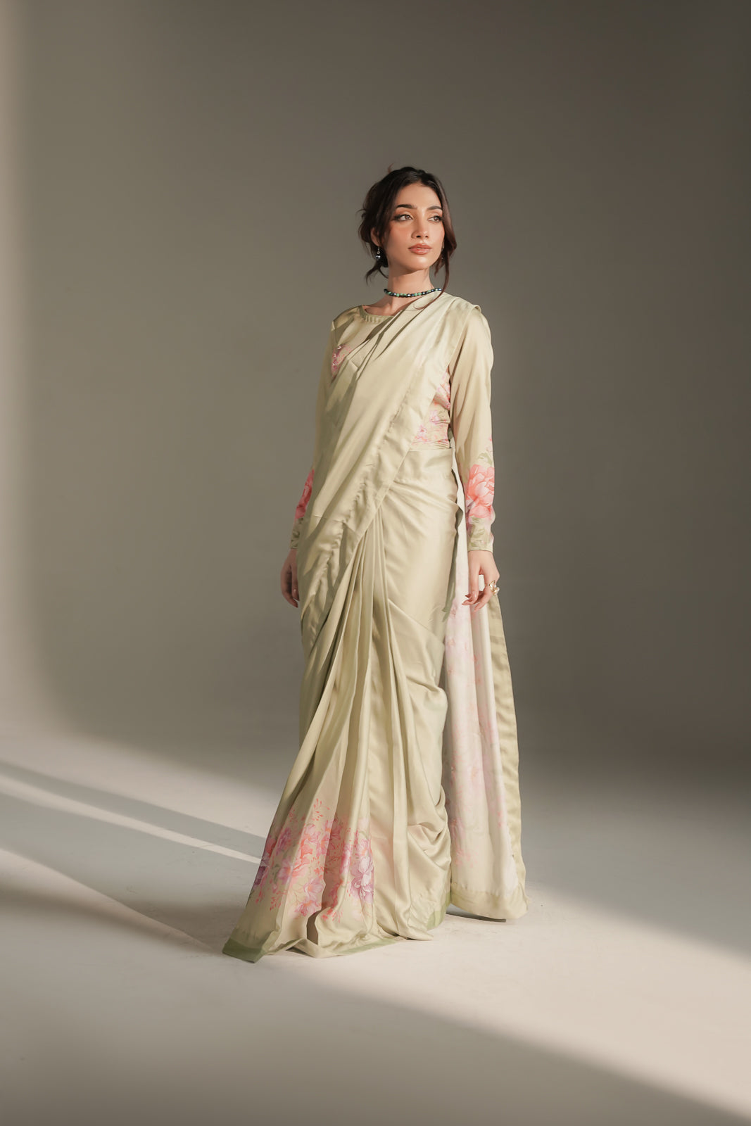 3 Piece Printed Shamoz Silk Embroidered Saree/Blouse/Petticoat (FW0035)