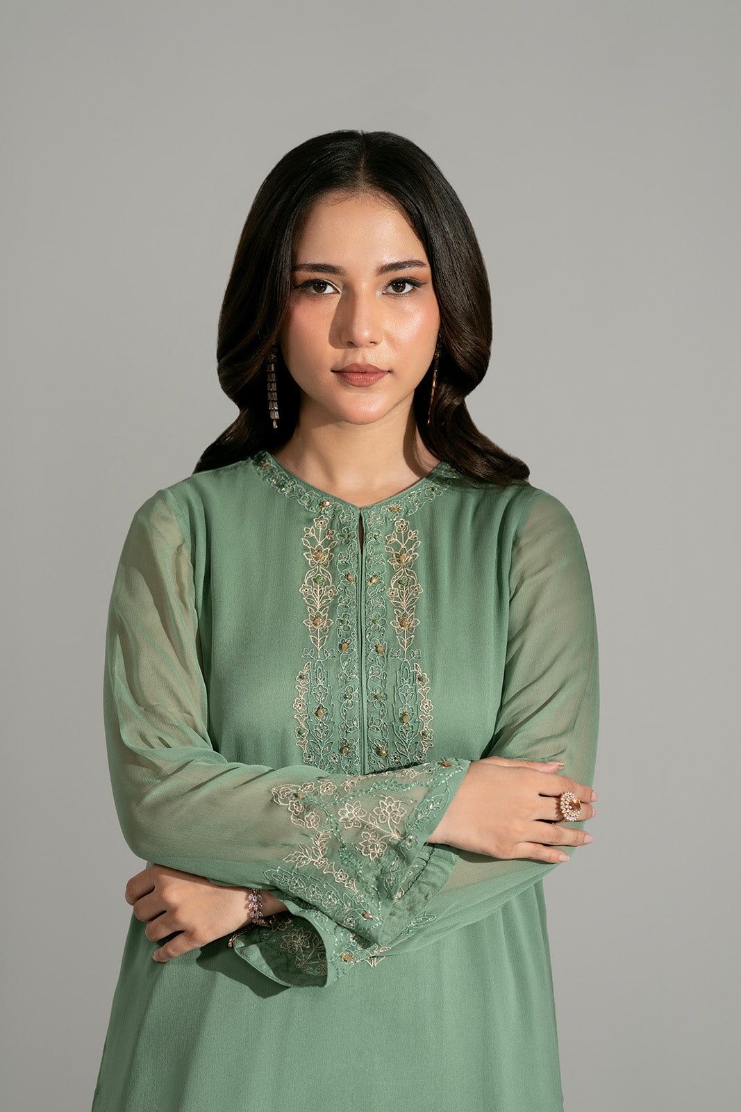 2 Piece Chiffon Embroidered Suit (FS0184)