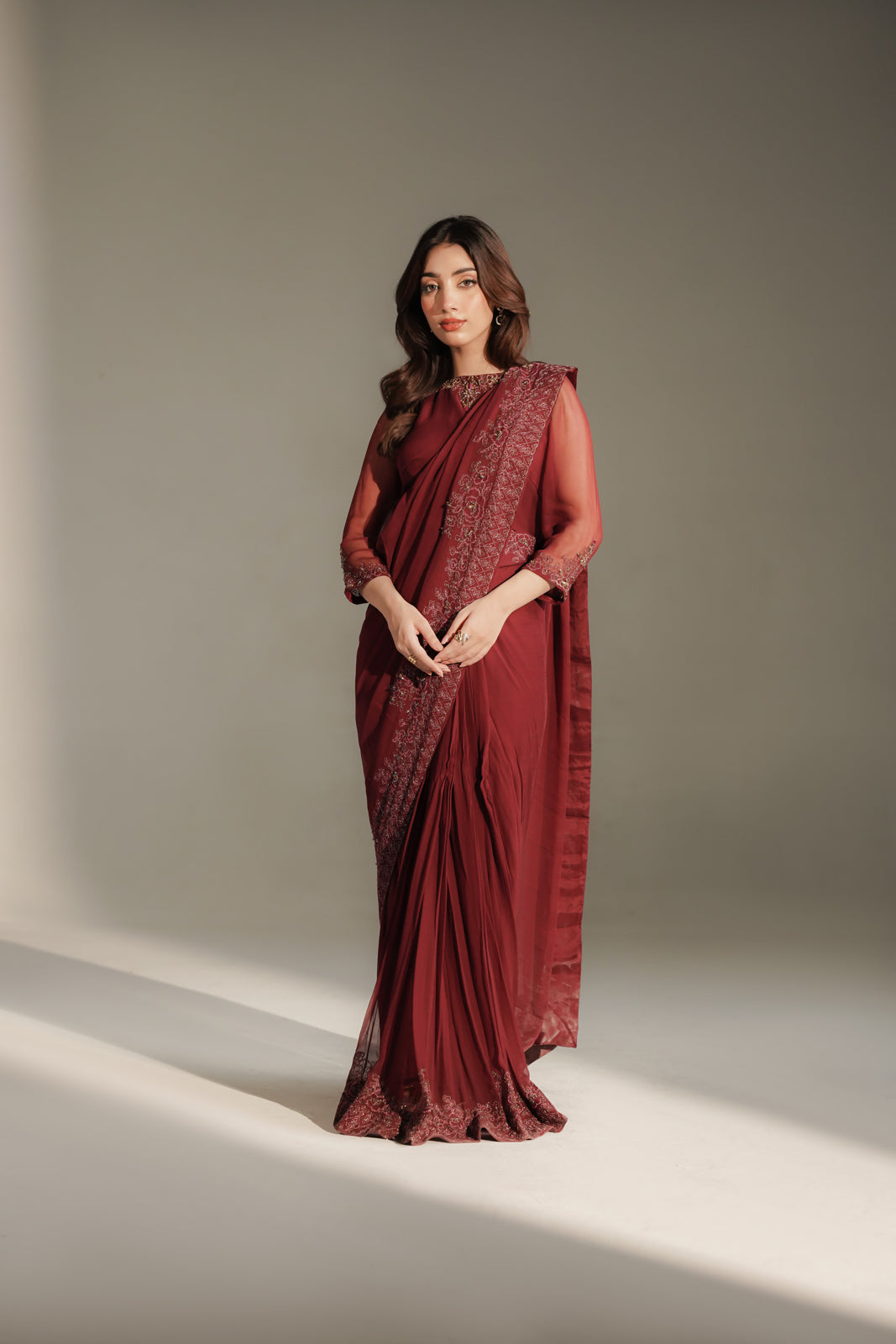 3 Piece Chiffon Embroidered Saree (FW0036)