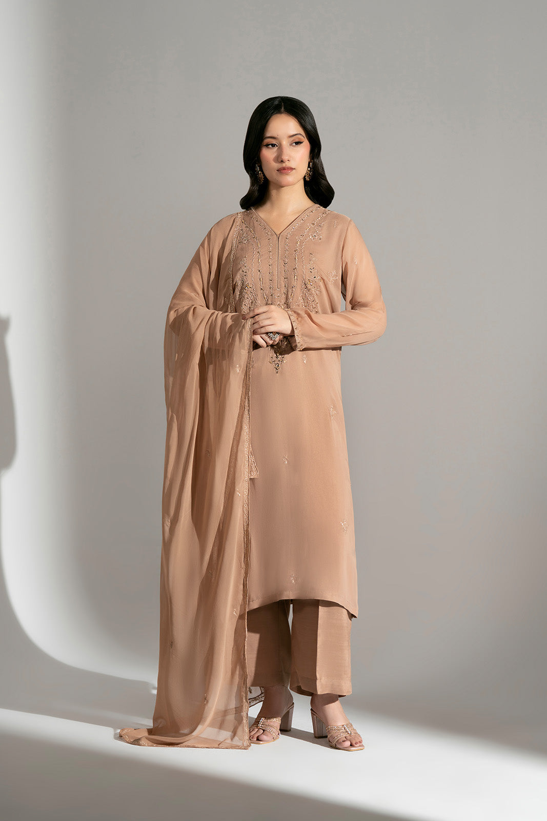 3 Piece Chiffon Embroidered Suit (FL0192)