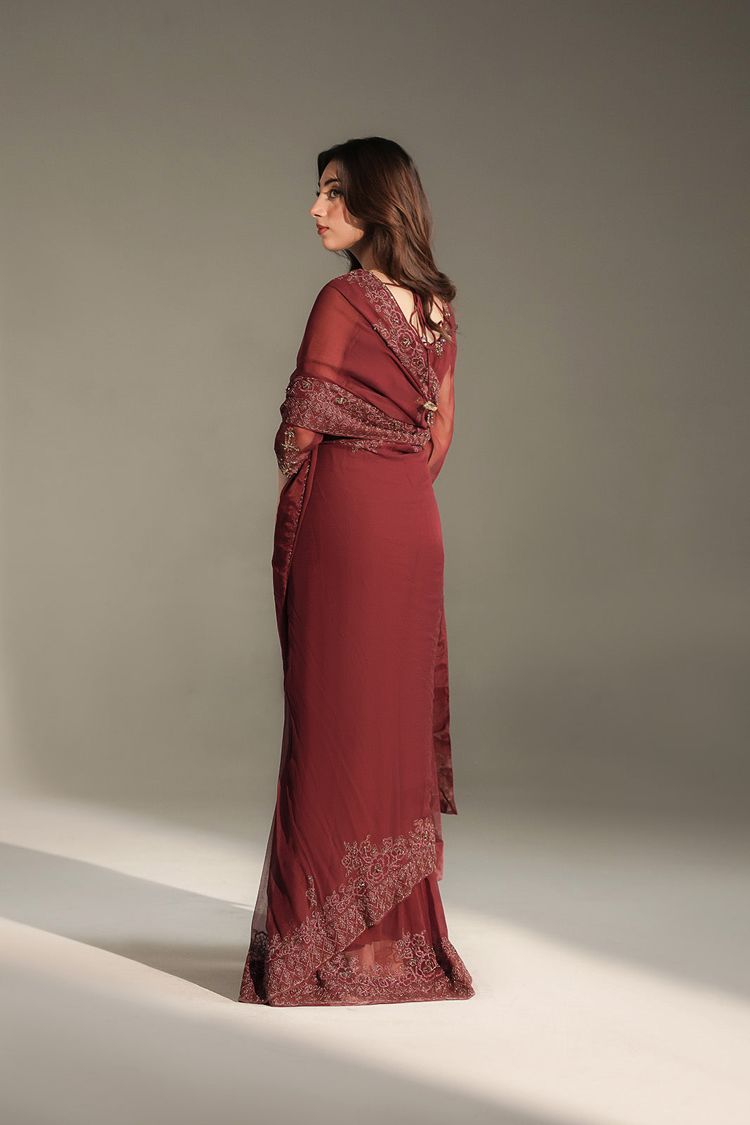 3 Piece Chiffon Embroidered Saree/Blouse/Petticoat (FW0036)