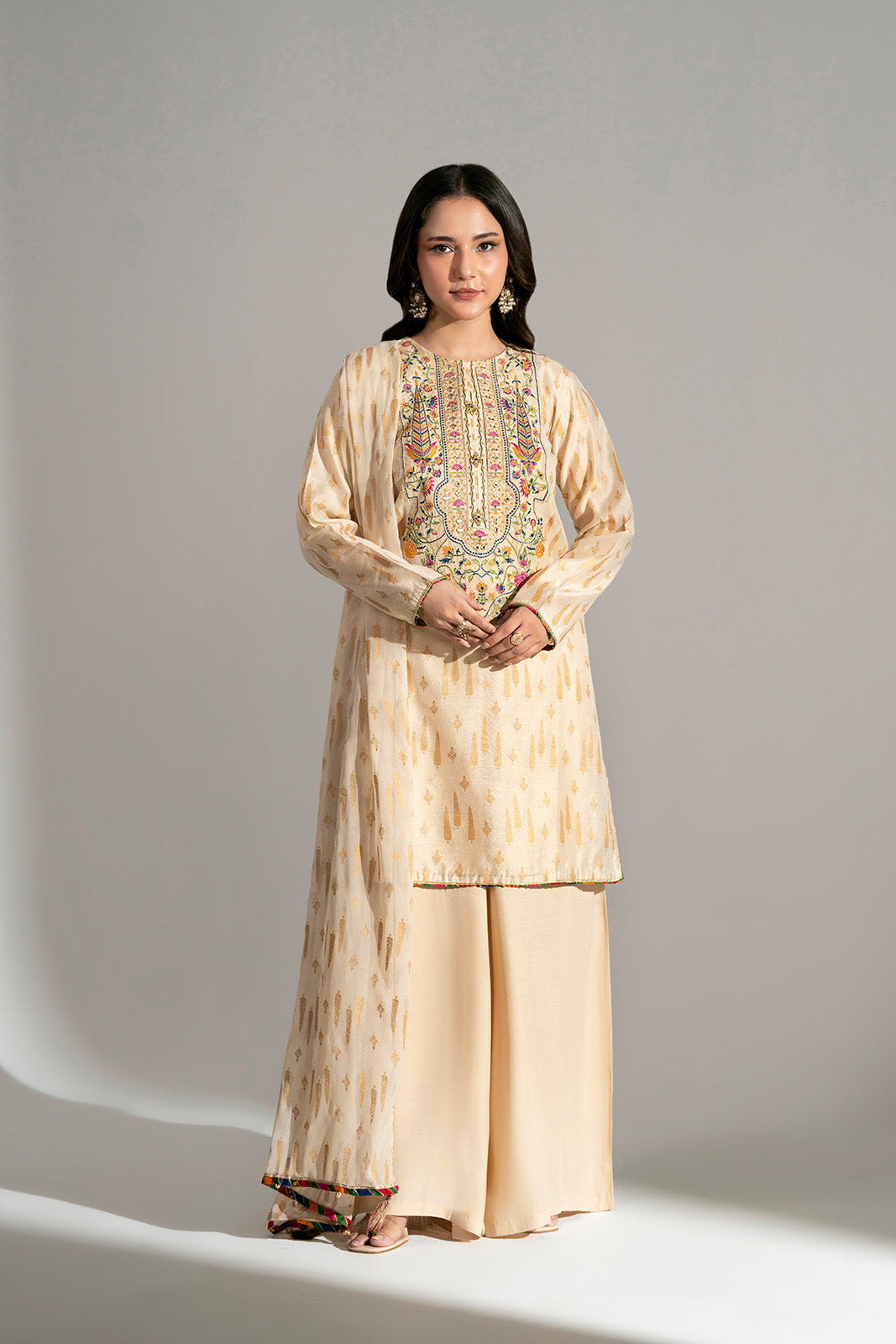 3 Piece Viscose Net Embroidered Suit (FS0186)