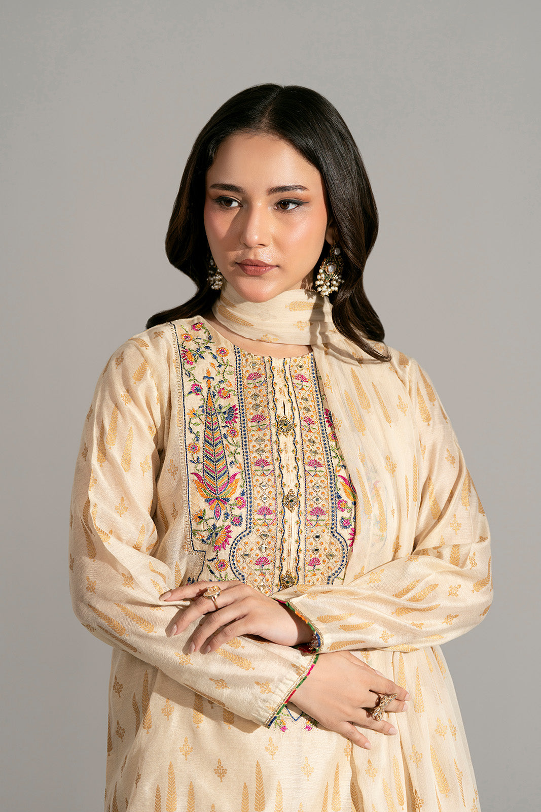 3 Piece Viscose Net Embroidered Suit (FS0186)