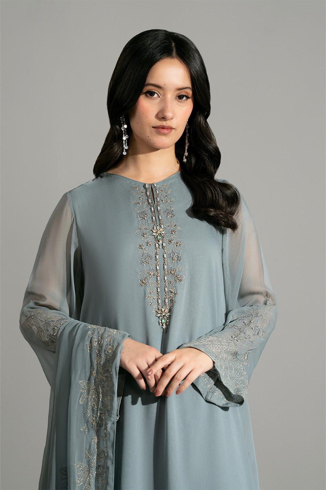 3 Piece Chiffon Embroidered Suit (FL0199)