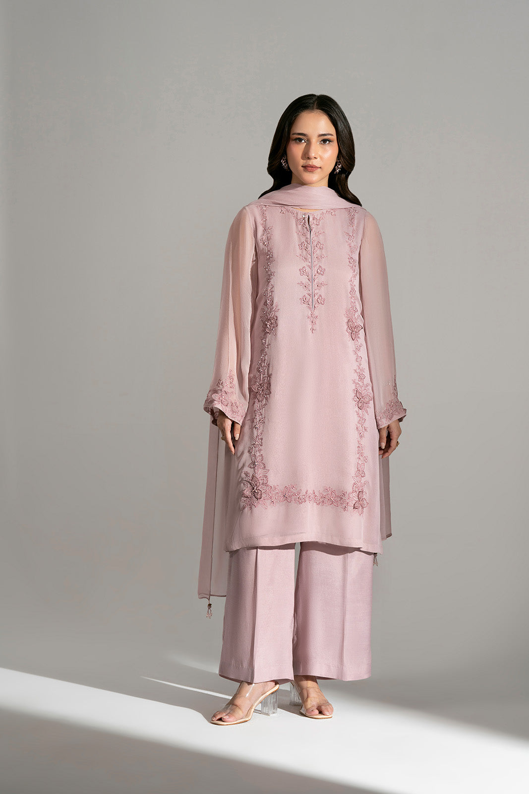 3 Piece Chiffon Embroidered Suit (FL0190)