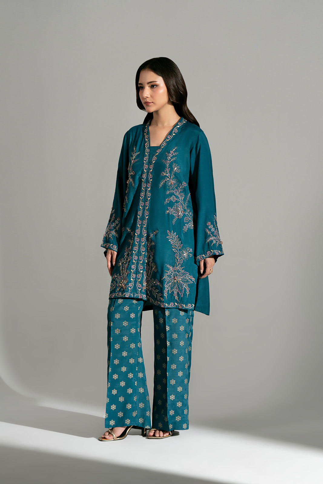 2 Piece Raw Silk Embroidered Suit (FL0202)