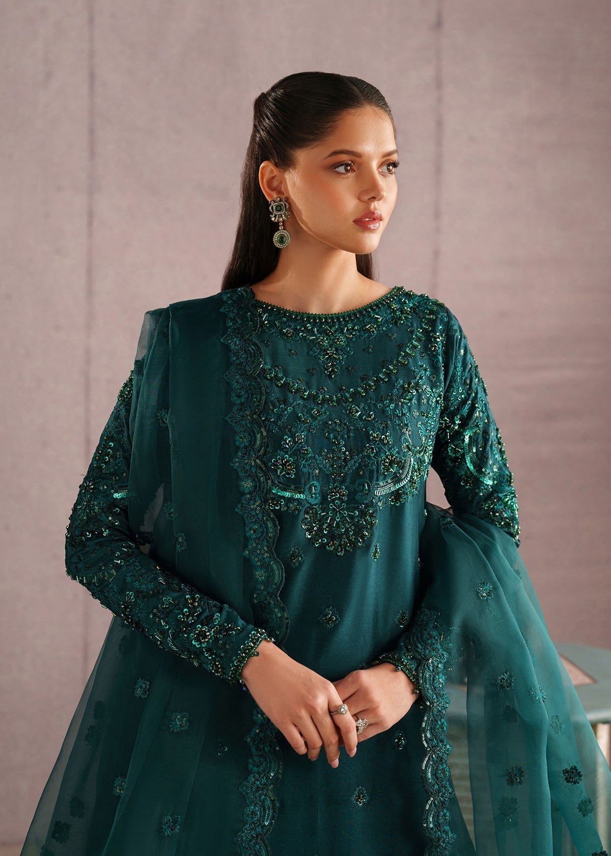Rameen Style — Mairaz Bottle Green Sharara