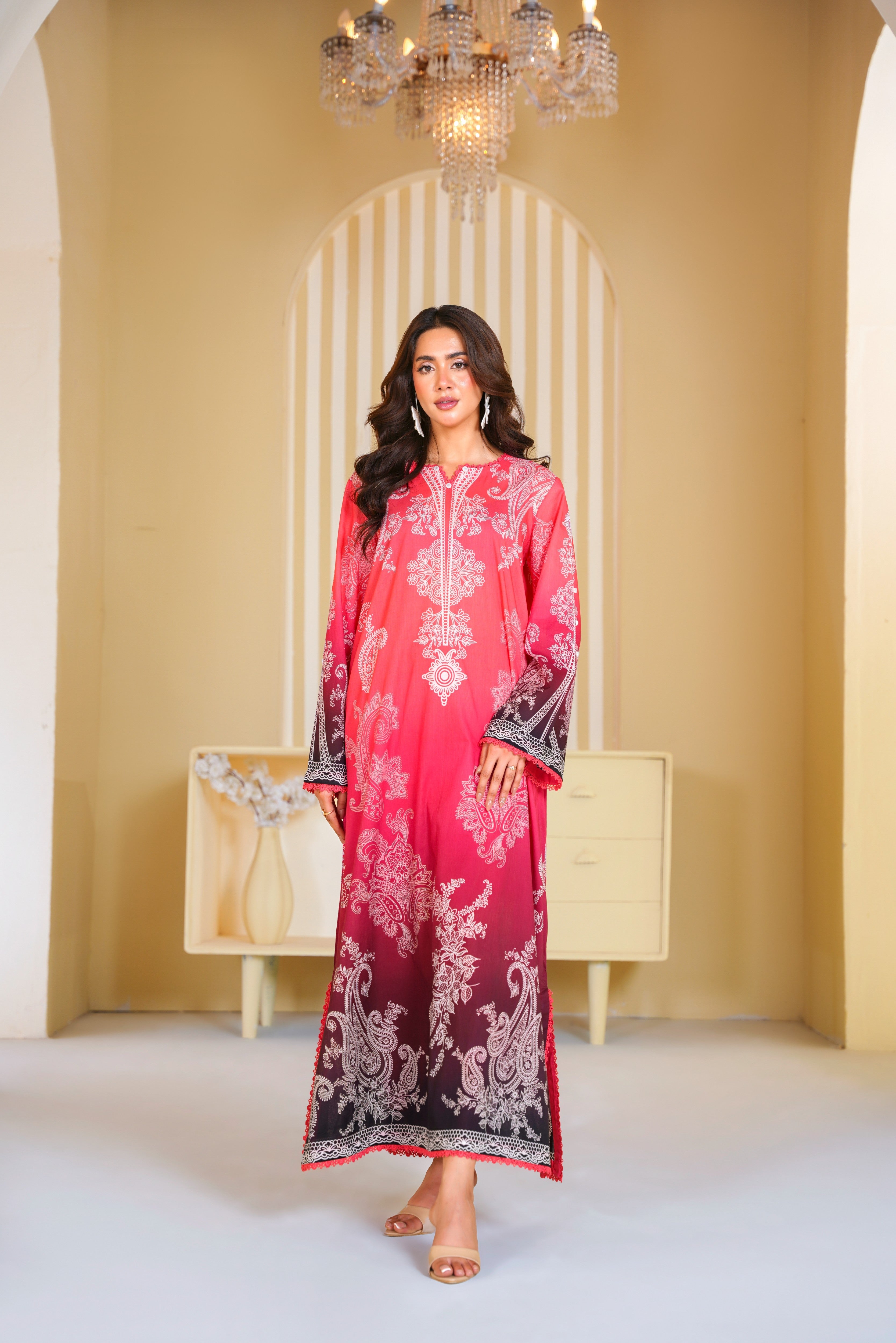 Aneelas Print Kaftan 2pc [SPR-26-88] [Dispatch Time 2 Months]