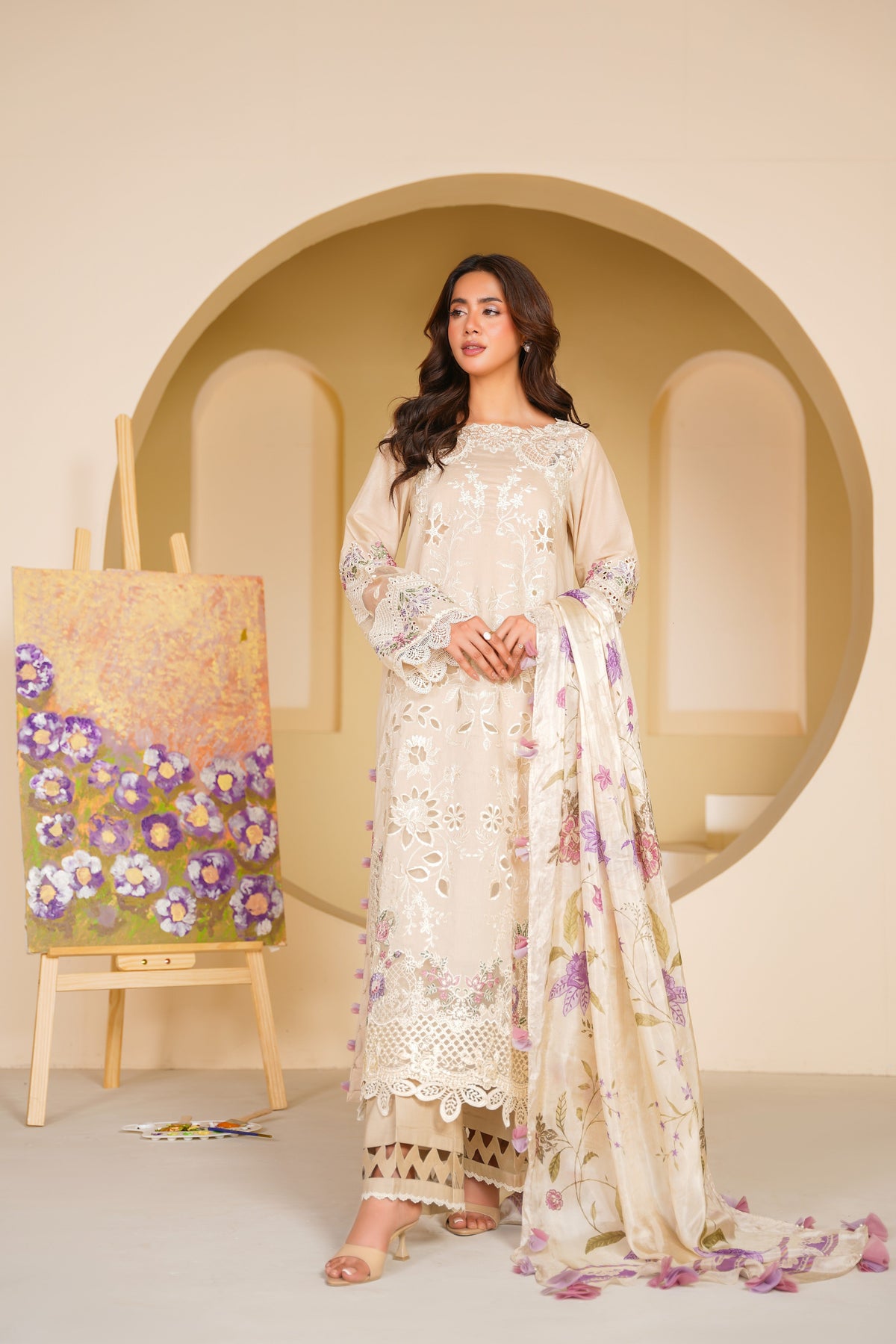 Aneelas Lawn Emb 3pc Silk Duppata [LUX-26-87] [Dispatch Time 2 Months]