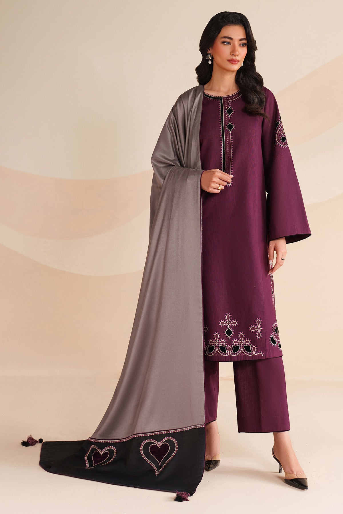 3 Piece - Embroidered Raw Silk Suit