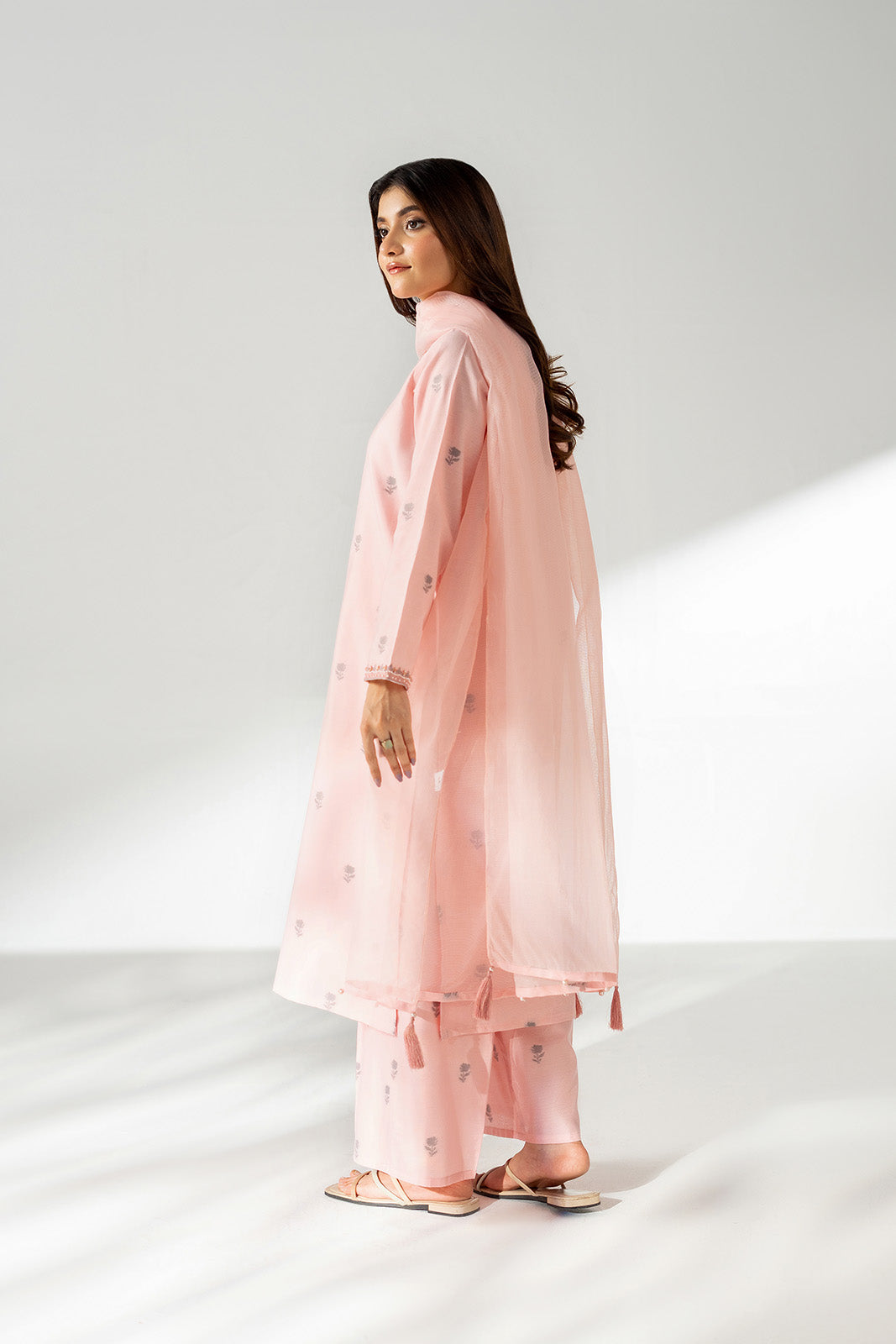 3 Piece Cotton Silk Jacquard Embroidered Suit (CS0663)