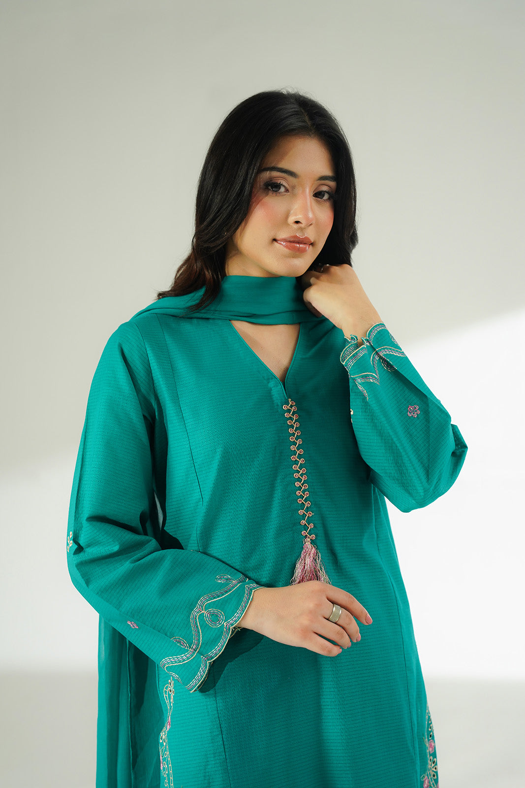 3 Piece Cotton Rip Stop Embroidered Suit (CS0643)