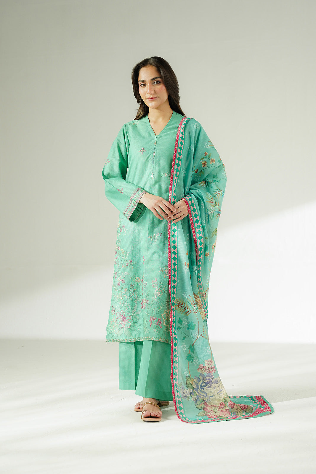 3 Piece Cotton Rip Stop Embroidered Suit (CS0629)