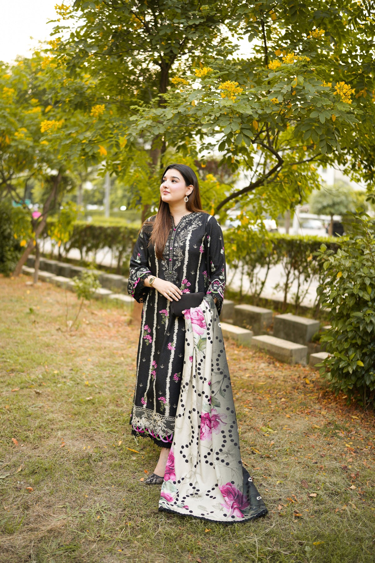 Aneelas Karandi Print Emb 3pc Chiffon Duppata [WPR-26-B-B] [Dispatch Time 2 Months]