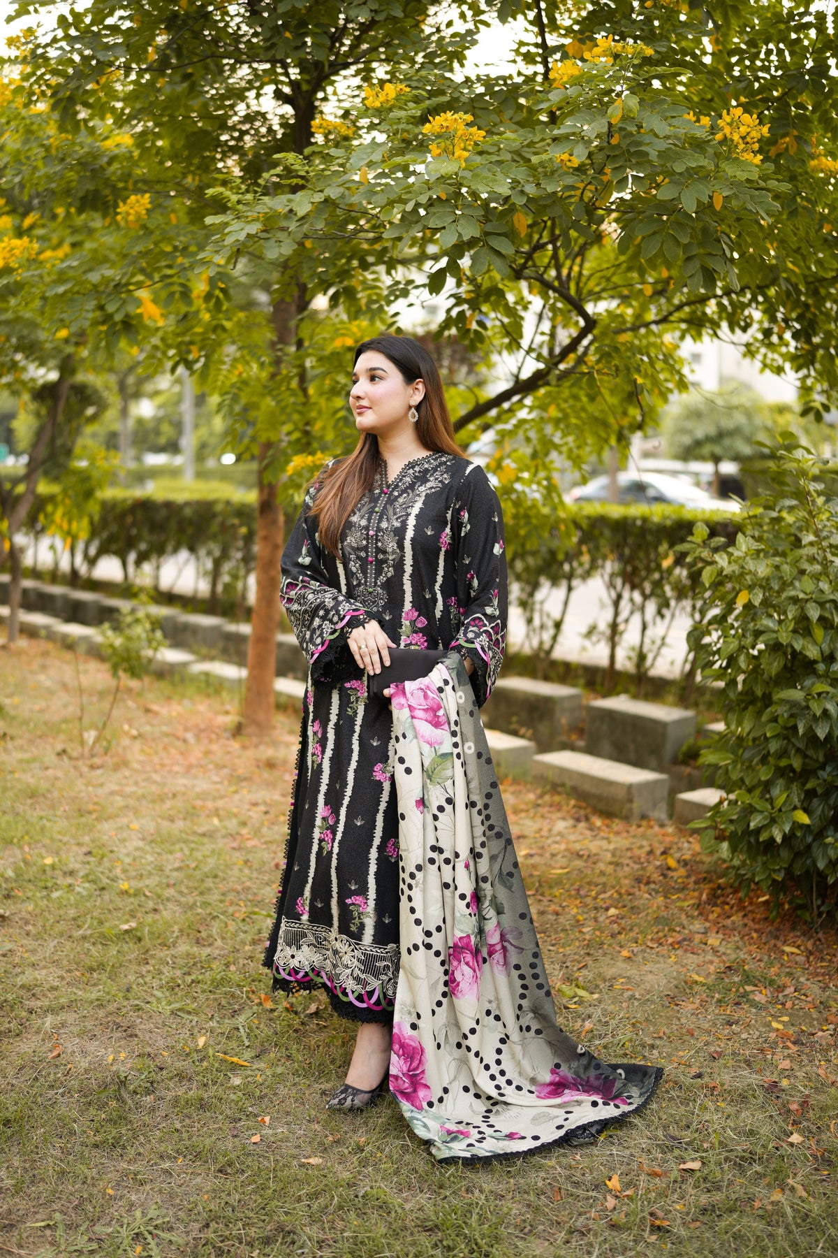 Aneelas Karandi Print Emb 3pc Chiffon Duppata [WPR-26-B-B] [Dispatch Time 2 Months]