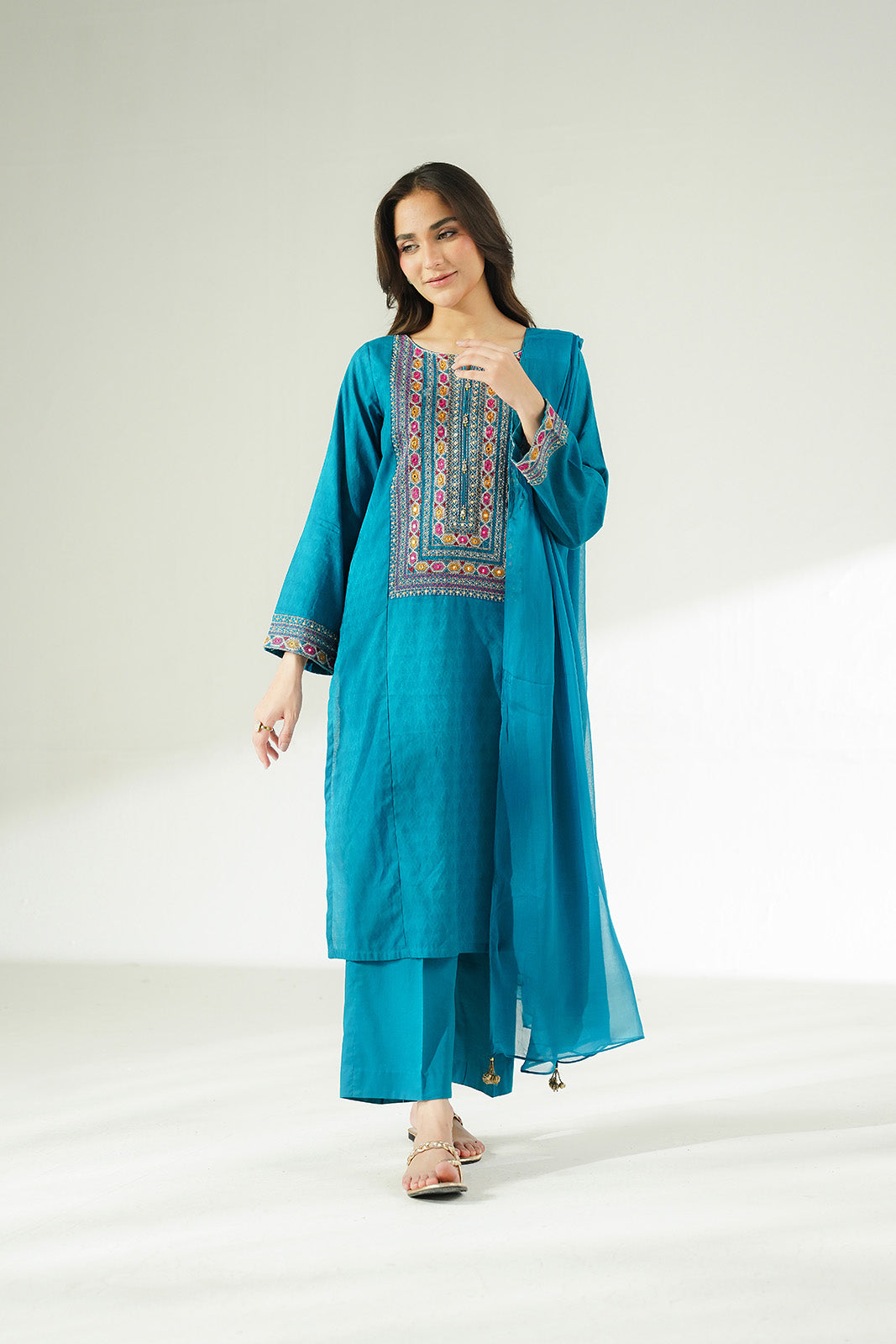 3 Piece Cotton Jacquard Embroidered Suit (CS0646)
