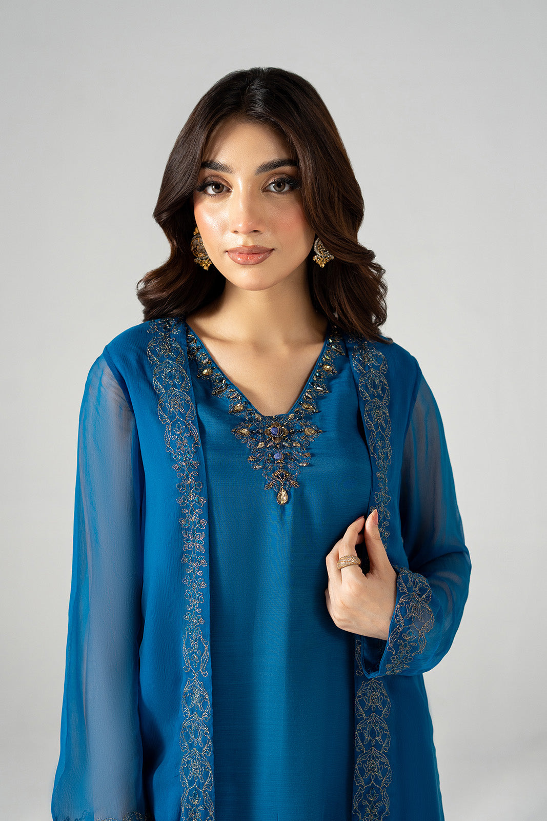 2 Piece Chiffon Embroidered Suit (FS0202)