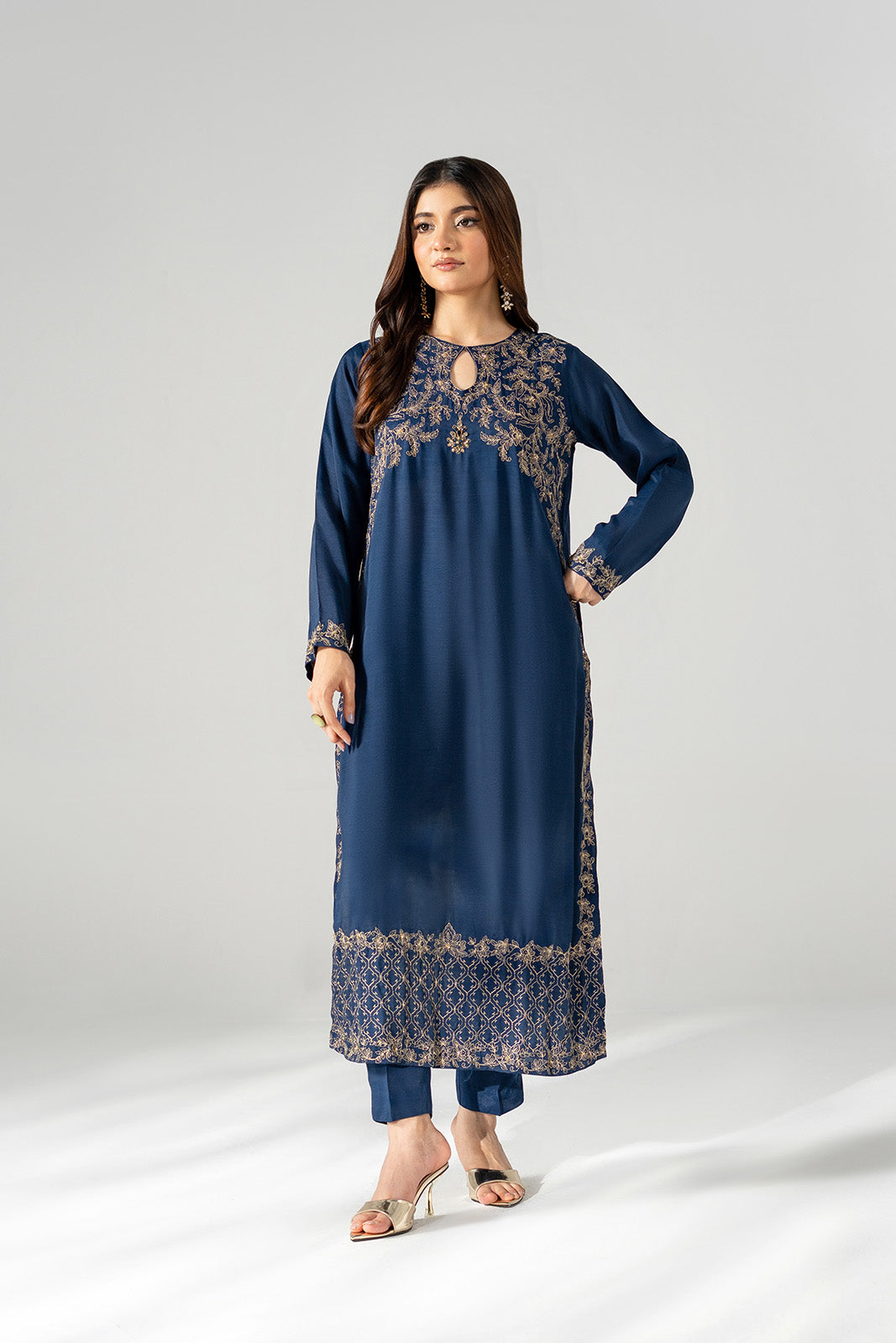 2 Piece Raw Silk Embroidered Suit (FL0218)