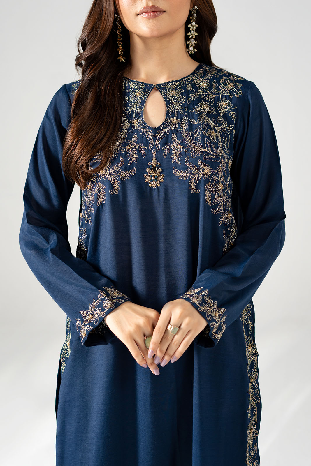 2 Piece Raw Silk Embroidered Suit (FL0218)