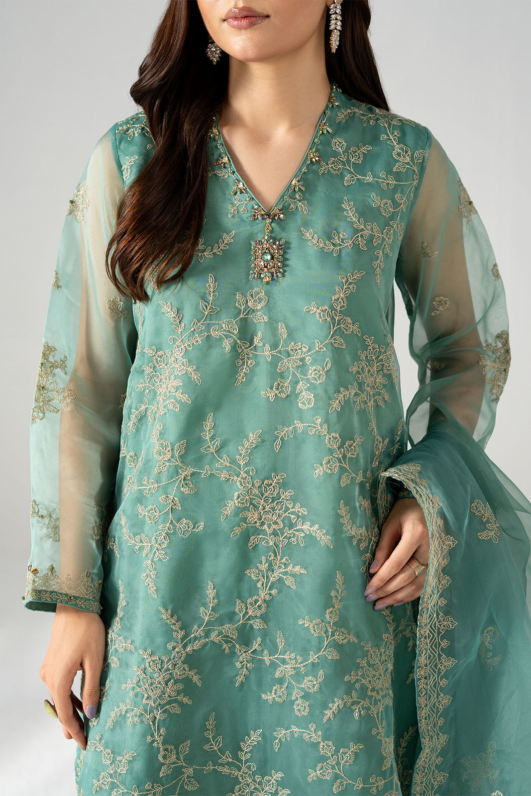 3 Piece Organza Embroidered Suit (FL0215)