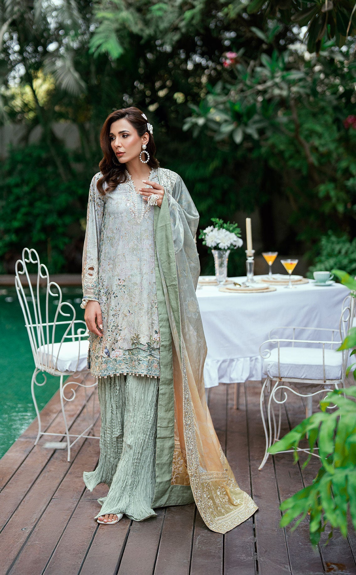 SS25DA-2758 GREEN 2PCS HAND EMBELLISHED KURTA WITH TROUSER