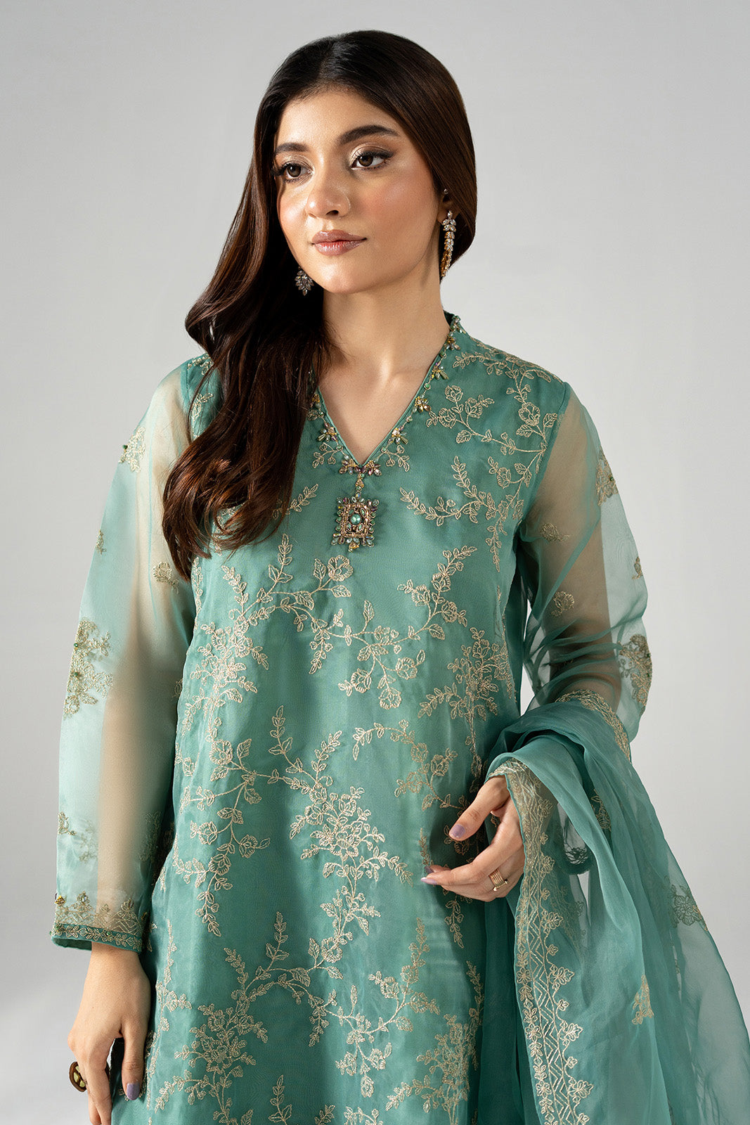 3 Piece Organza Embroidered Suit (FL0215)