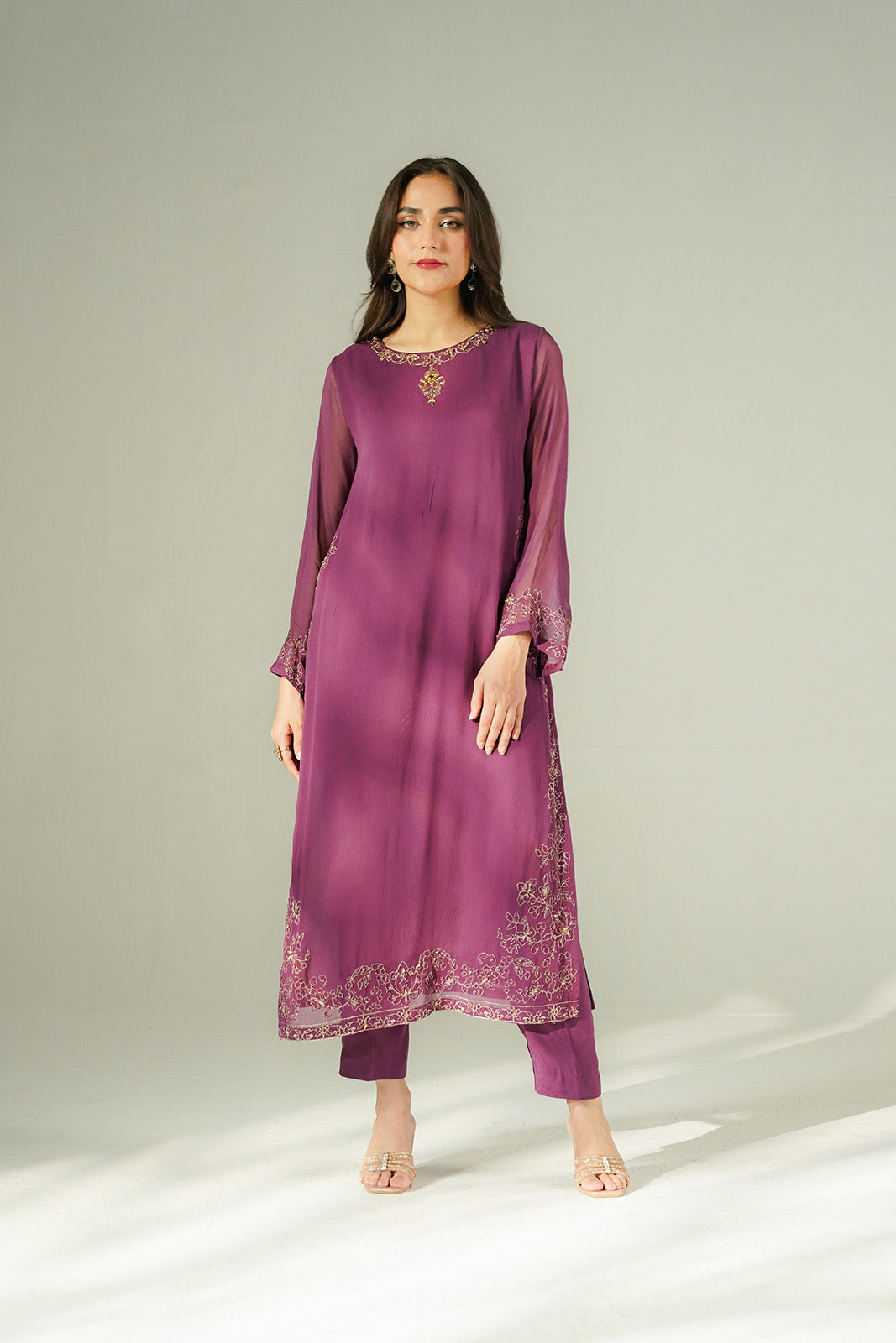 2 Piece Chiffon Embroidered Suit (FL0213)