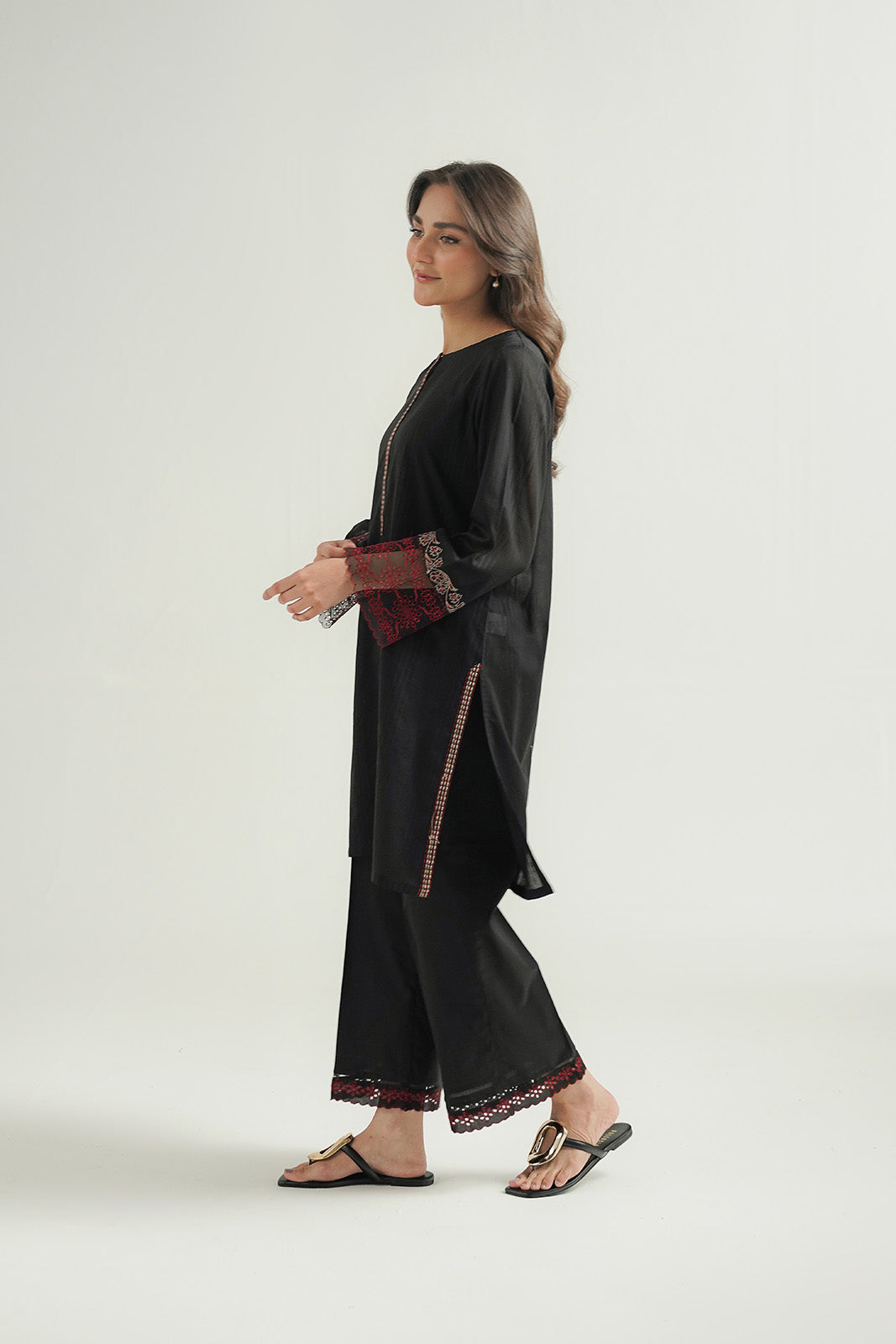 2 Piece Cotton Stripe Embroidered Suit (CP0478)