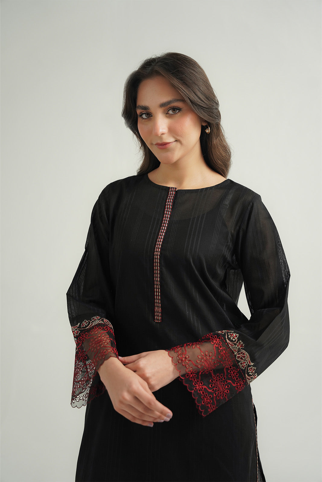 2 Piece Cotton Stripe Embroidered Suit (CP0478)