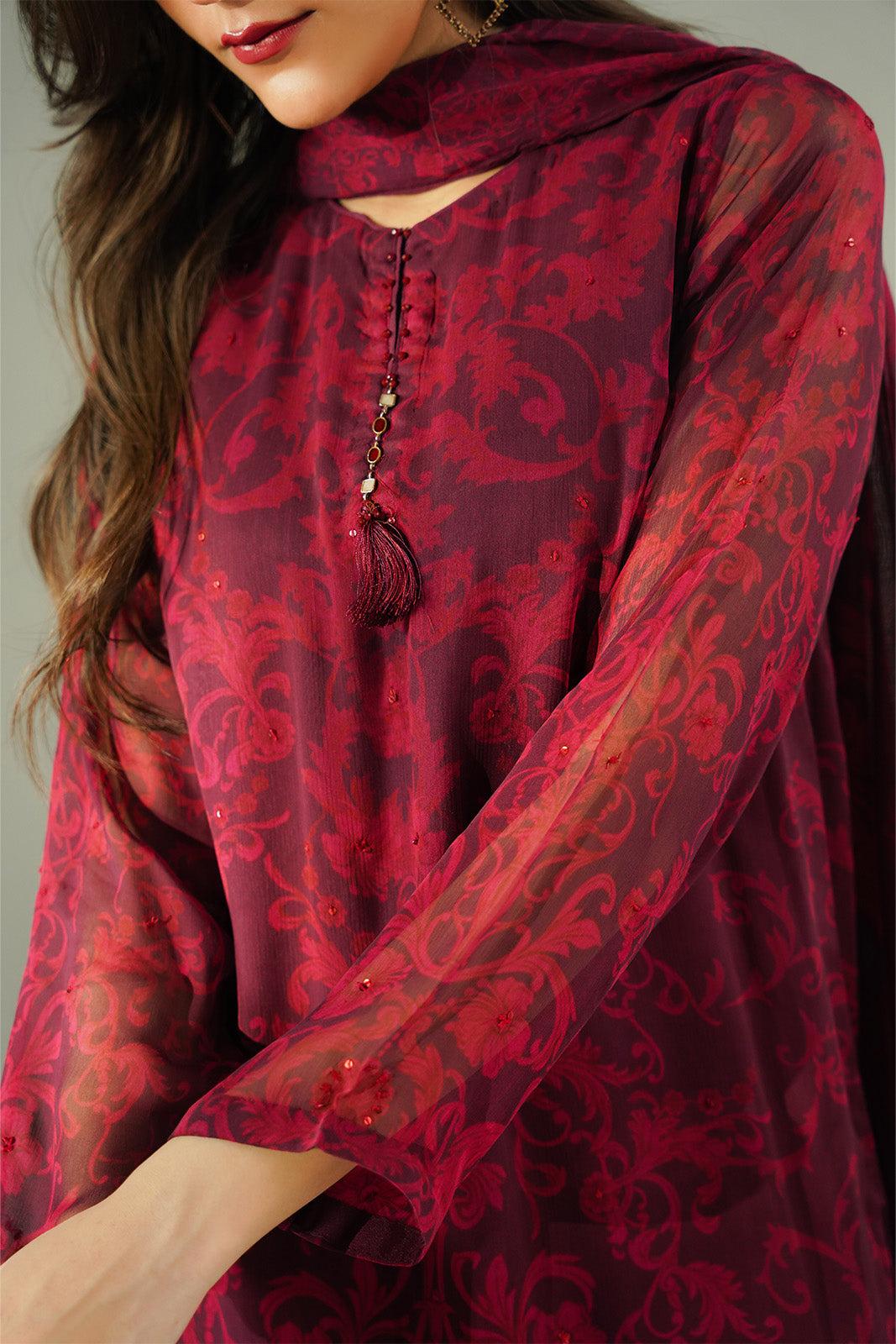 3 Piece Chiffon Printed Suit (FS0194)