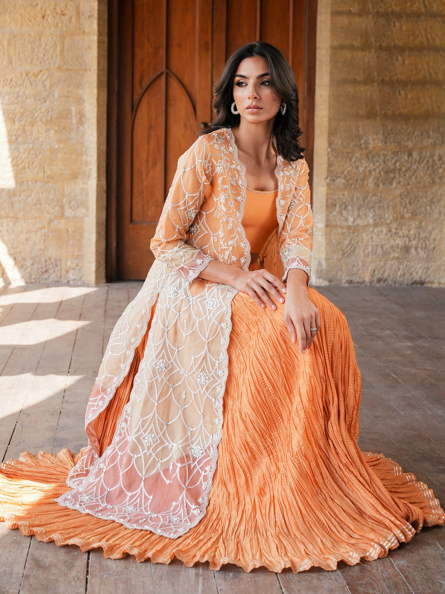 BORGIA COAT & CRUSHED LEHENGA