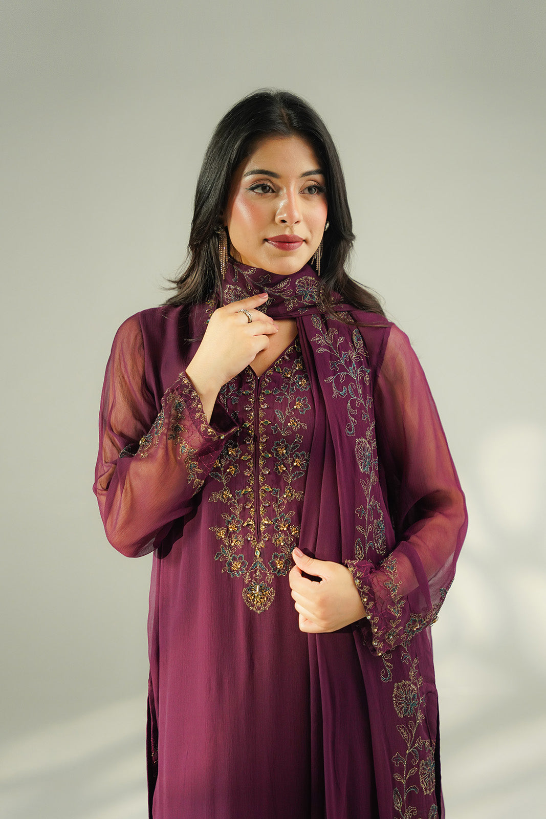 3 Piece Chiffon Embroidered Suit (FL0216)
