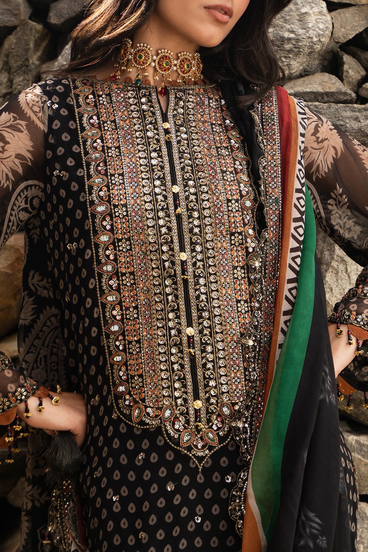 3-PC Unstitched Embroidered Chiffon Collection VSLW6-15