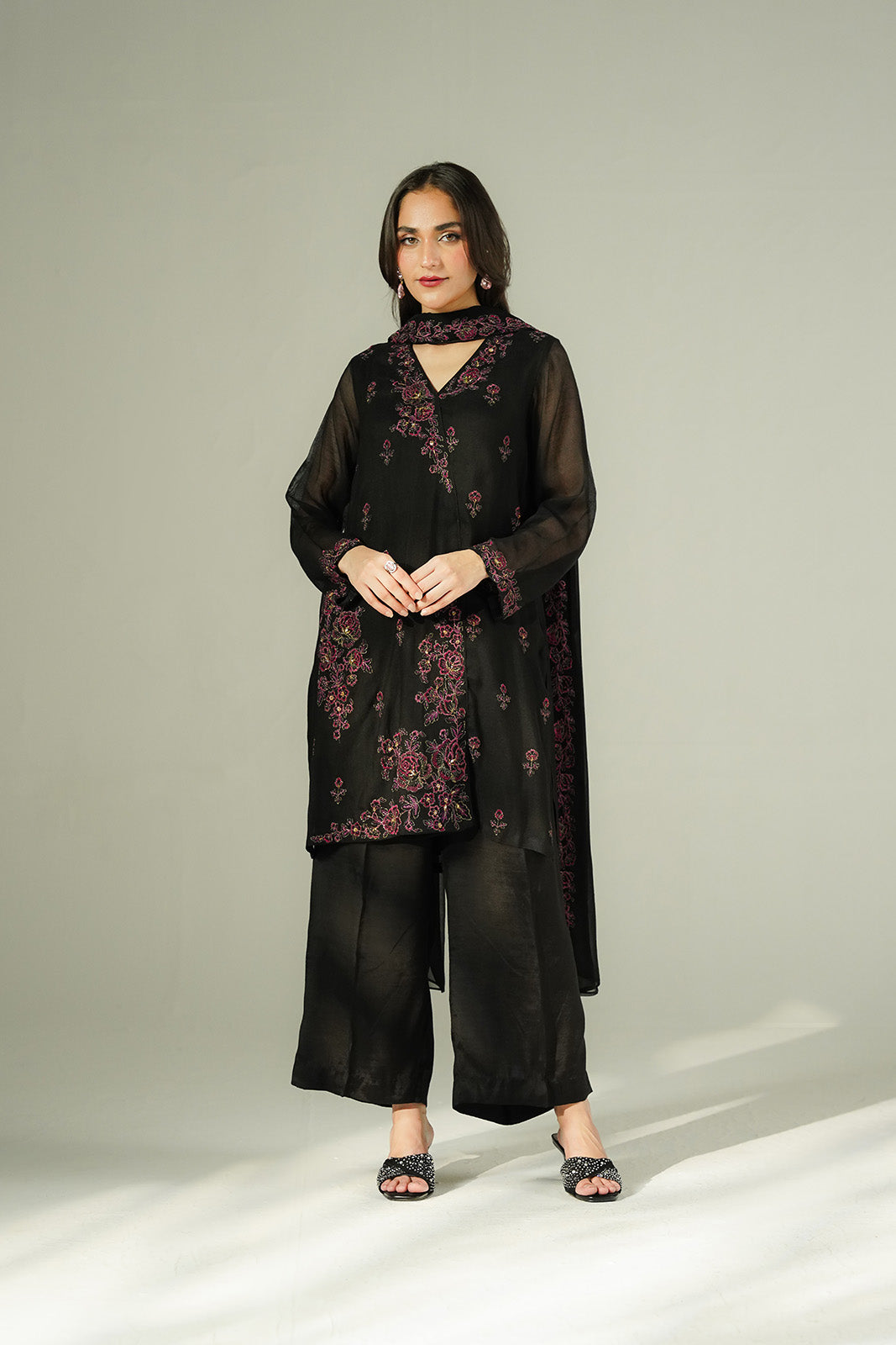 3 Piece Khadi Net Embroidered Suit (FL0205)