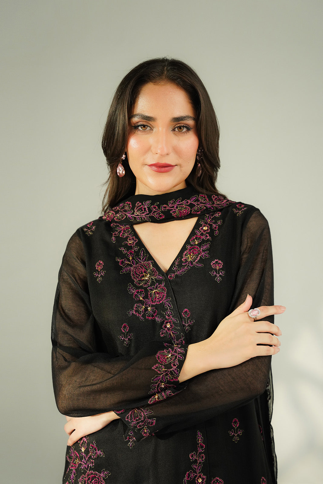 3 Piece Khadi Net Embroidered Suit (FL0205)