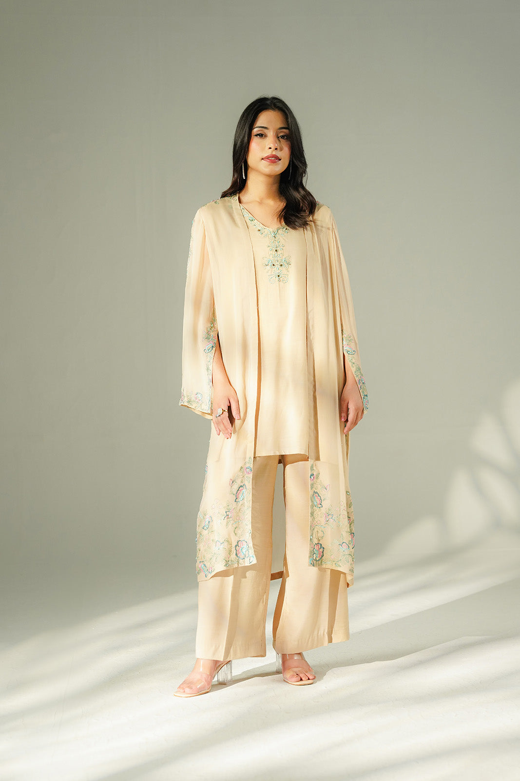 2 Piece Chiffon Embroidered Suit (FL0217)