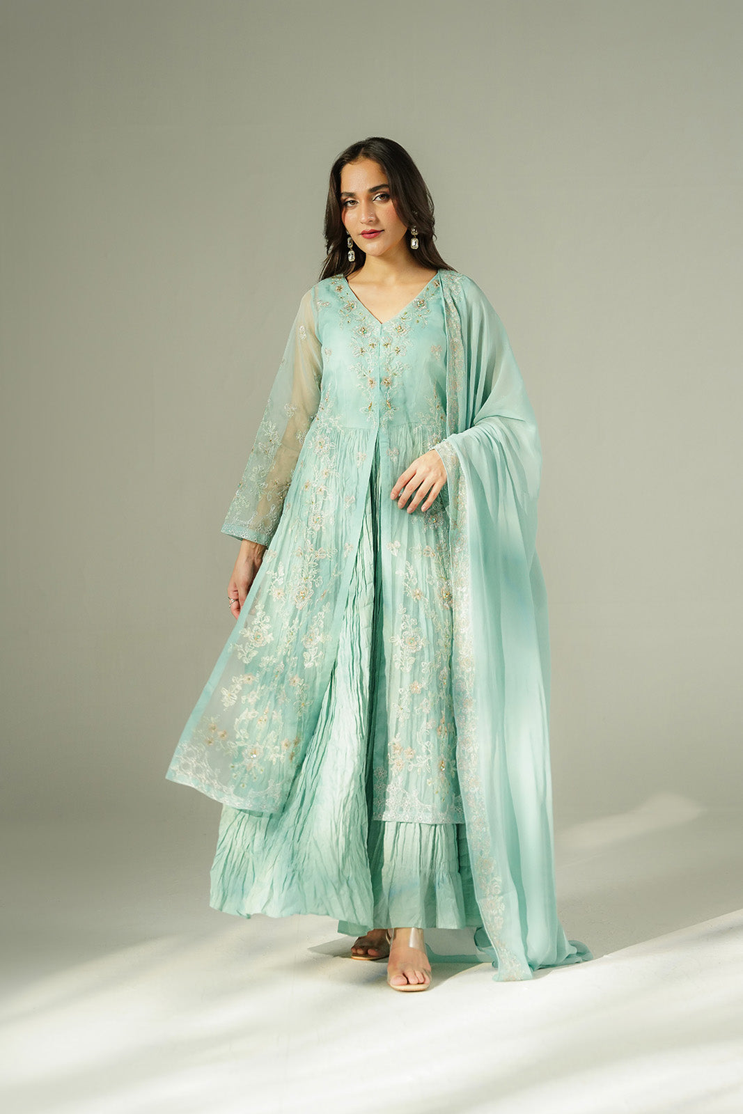 2 Piece Synthetic Organza Embroidered Suit (FW0027)