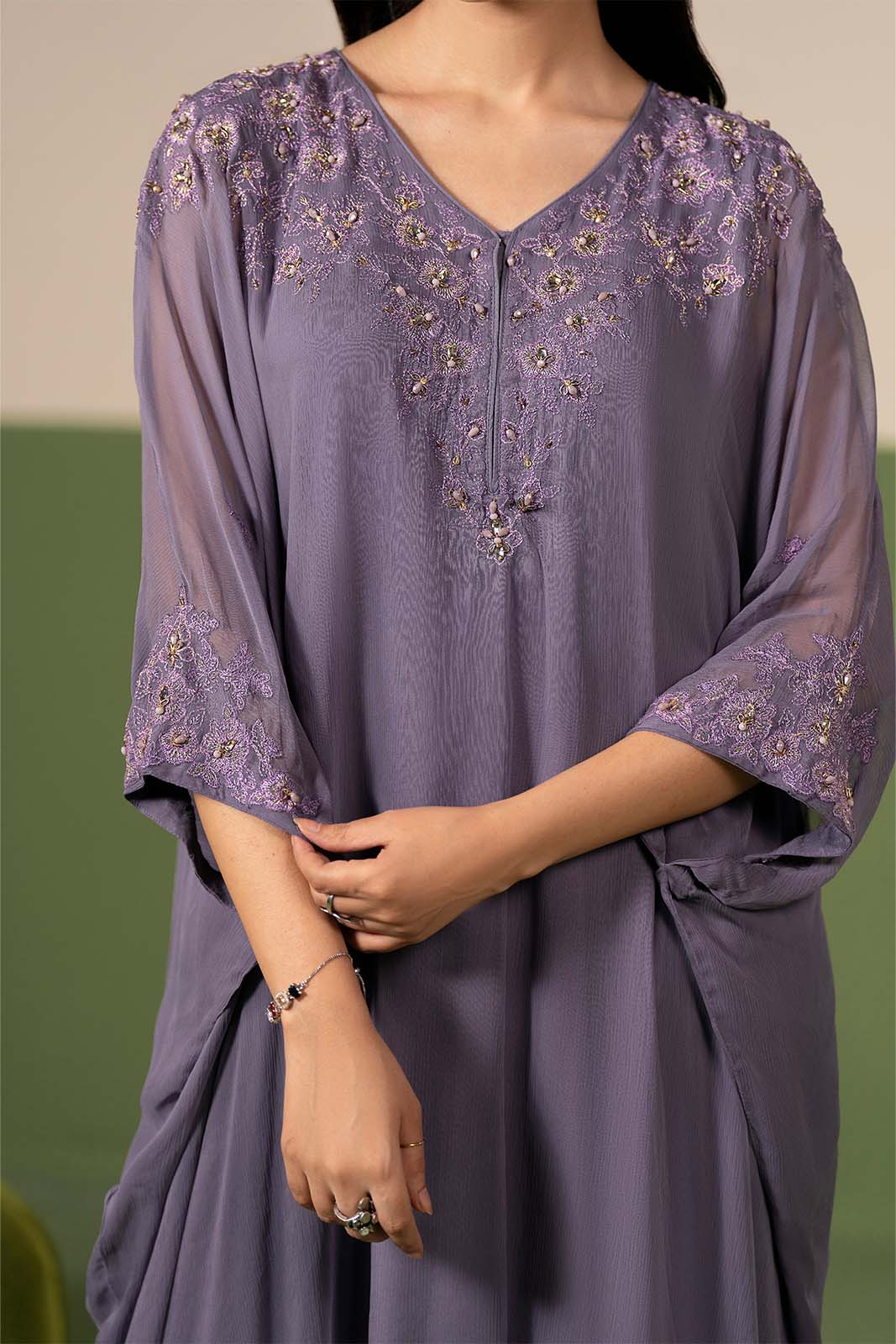 2 Piece Chiffon Embroidered Suit (FS0208)