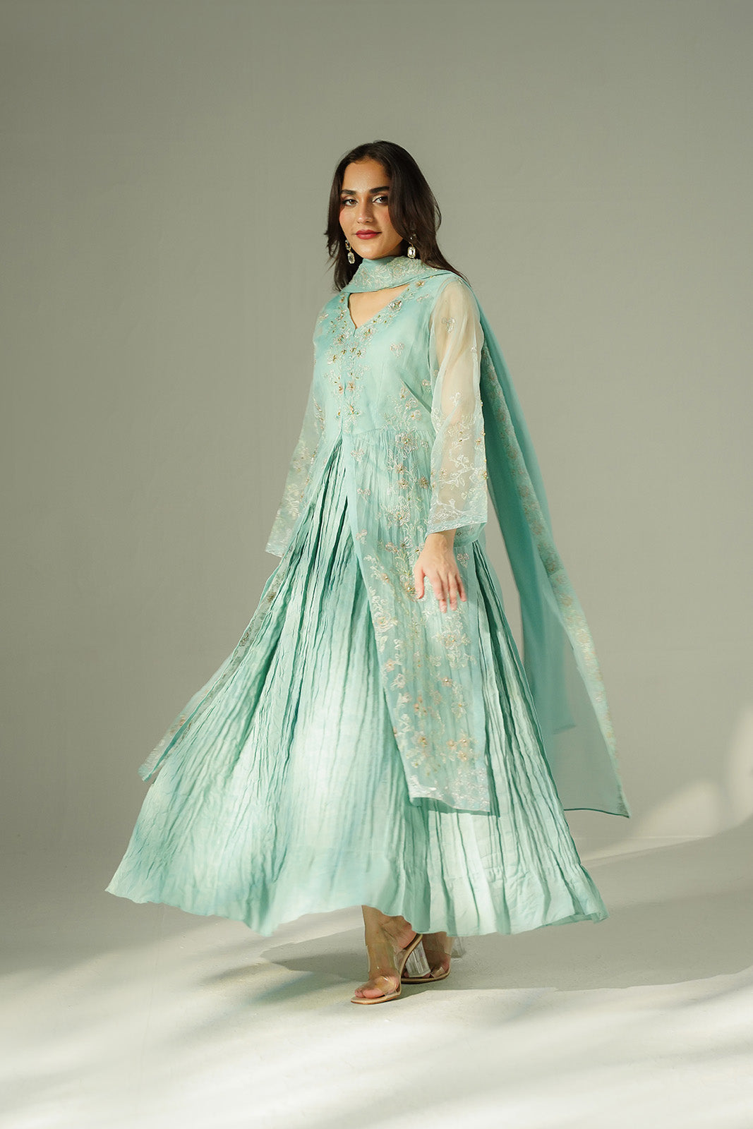 2 Piece Synthetic Organza Embroidered Suit (FW0027)