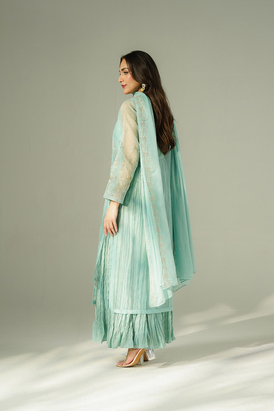 2 Piece Synthetic Organza Embroidered Suit (FW0027)