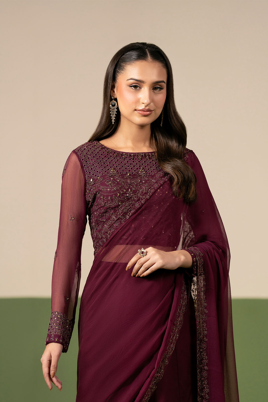2 Piece Chiffon Embroidered Saree (FW0033)