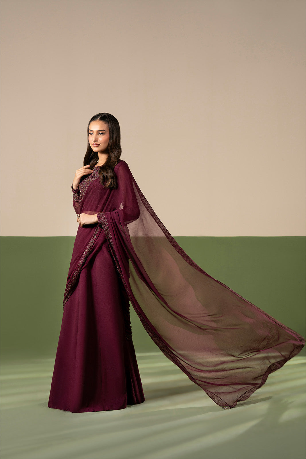 2 Piece Chiffon Embroidered Saree (FW0033)