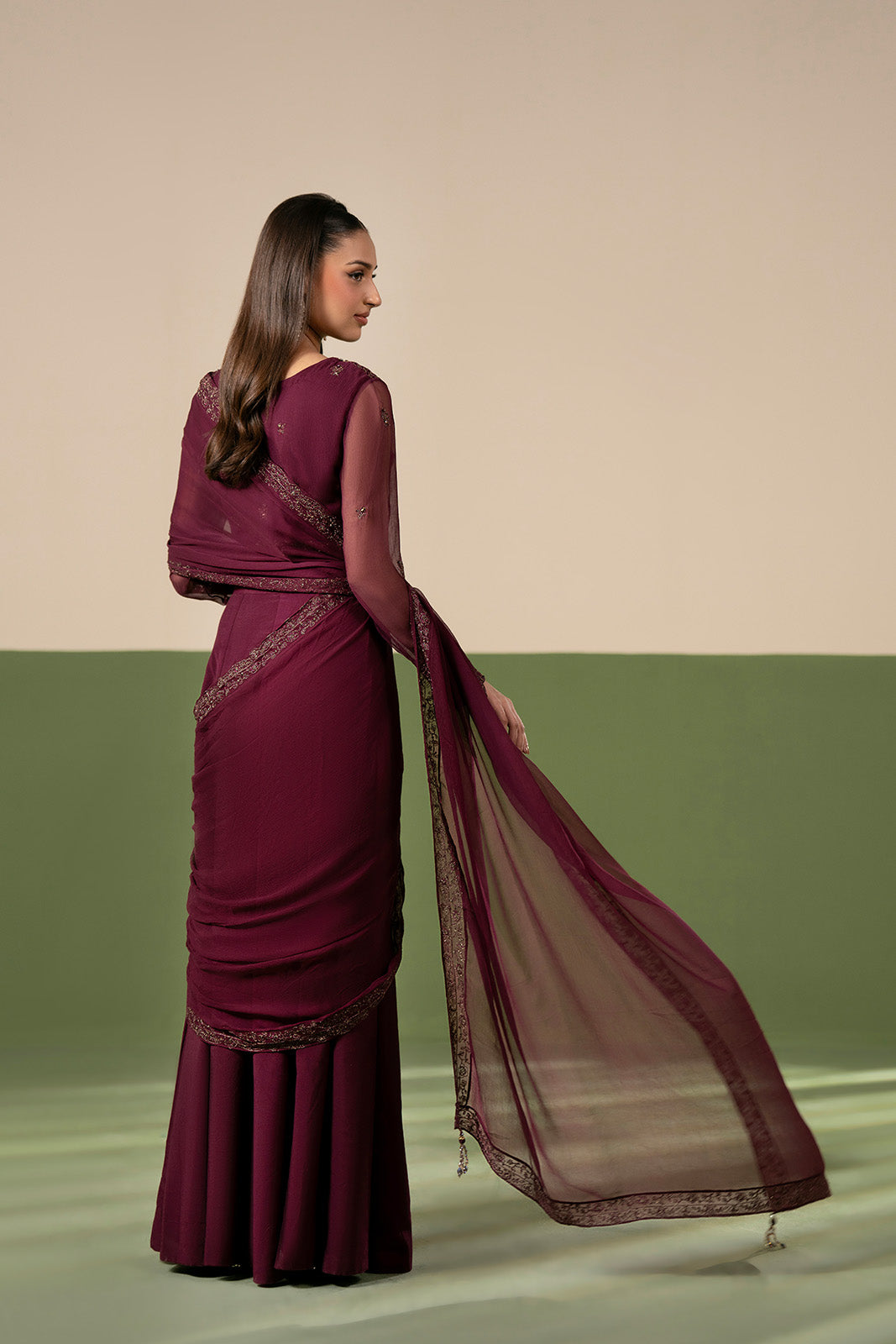 2 Piece Chiffon Embroidered Saree (FW0033)