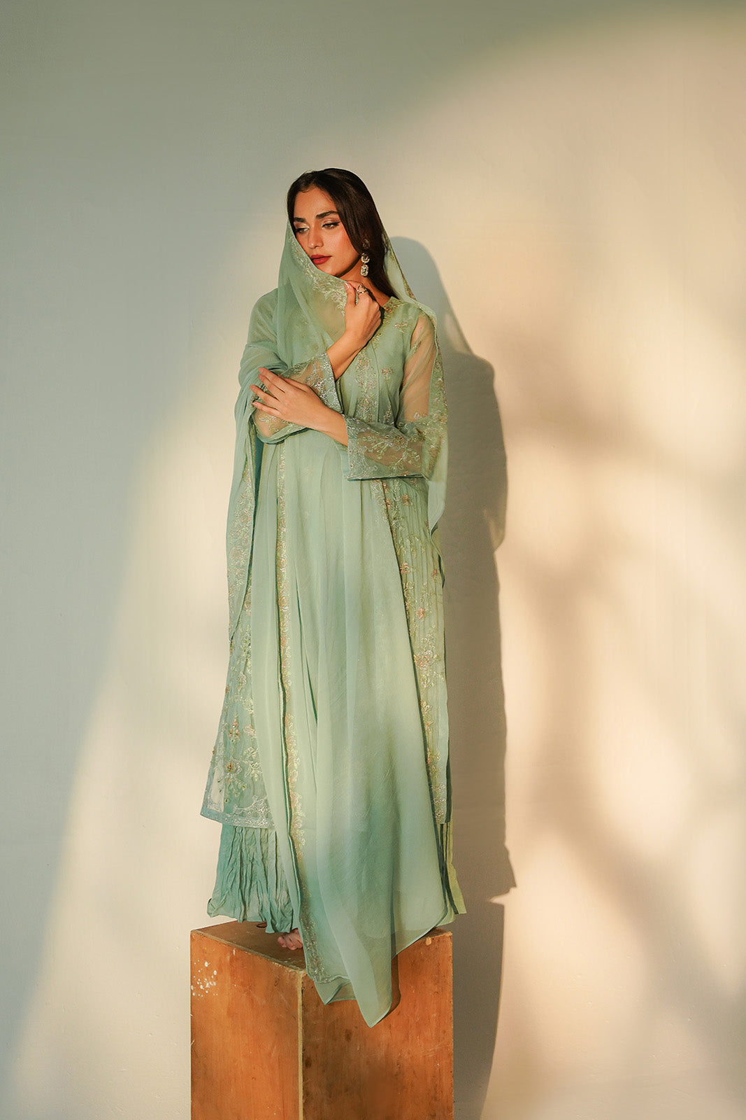 2 Piece Synthetic Organza Embroidered Suit (FW0027)