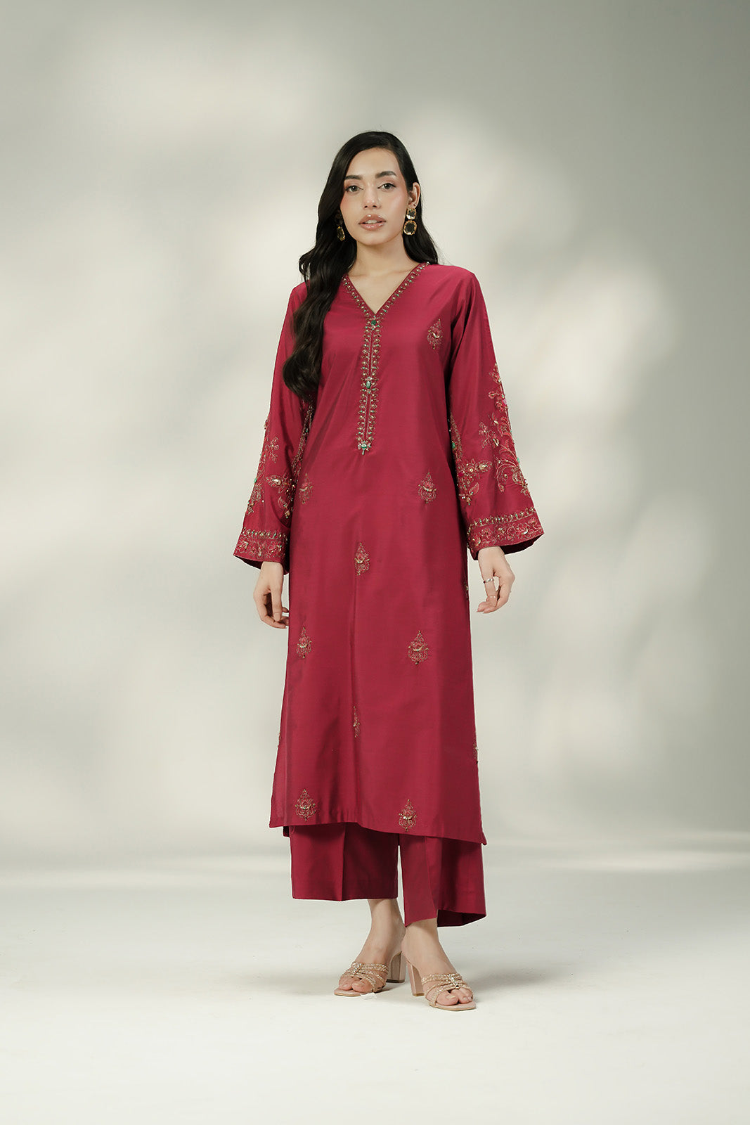2 Piece Cotton Silk Embroidered Suit (FL0244)