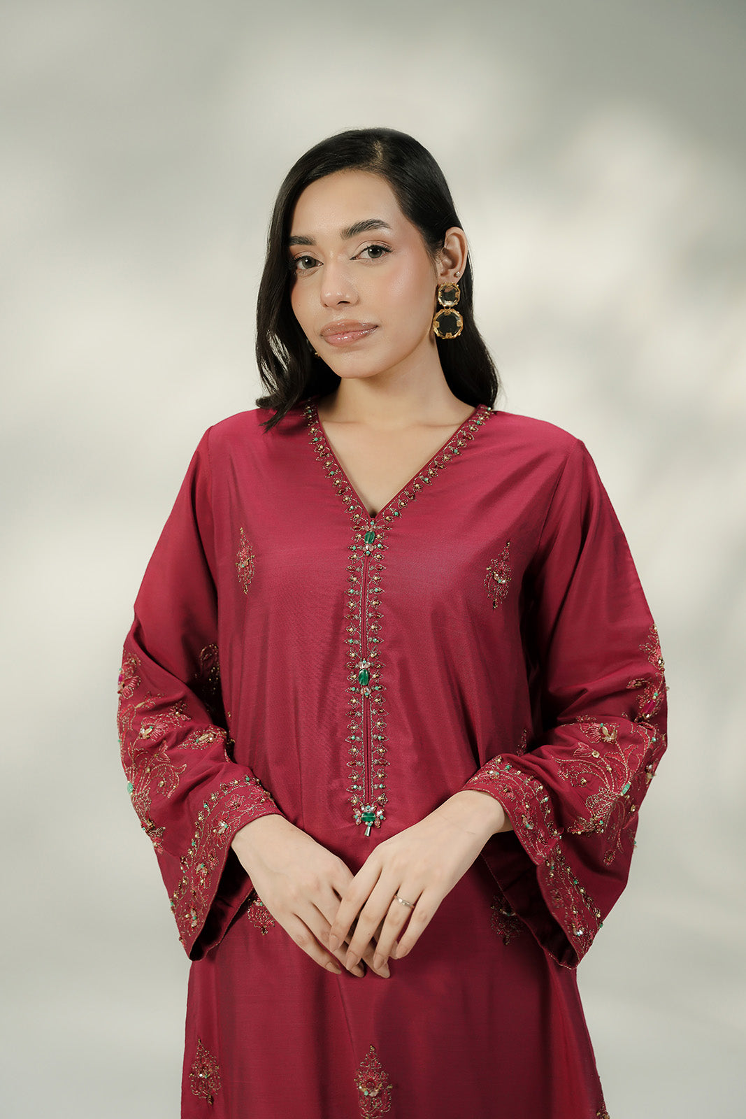 2 Piece Cotton Silk Embroidered Suit (FL0244)